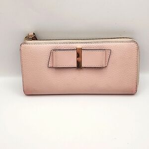 Kate Spade Pebbled Leather Zip Wallet w/ Bow Light Pink